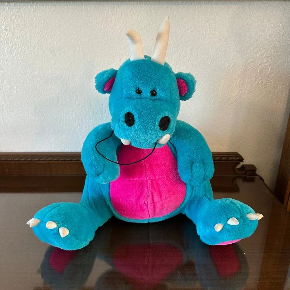 Vintage 1991 Fat Dragons DLC Turquoise Blue Pink Plush Stuffed Animal 16 Inch